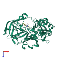 PDB entry 4rrn coloured by chain, top view.