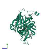 PDB entry 4rro coloured by chain, side view.