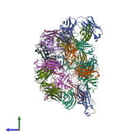 PDB entry 4rrp coloured by chain, side view.