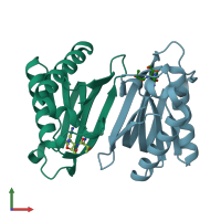 PDB entry 4rrr coloured by chain, front view.