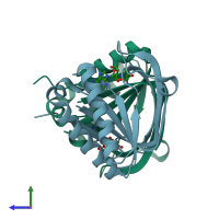 PDB entry 4rrr coloured by chain, side view.