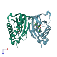 PDB entry 4rrr coloured by chain, top view.