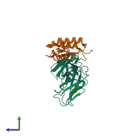 PDB entry 4rs1 coloured by chain, side view.