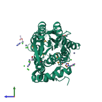 PDB entry 4rs3 coloured by chain, side view.