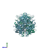 PDB entry 4rsc coloured by chain, side view.