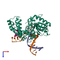 PDB entry 4rt3 coloured by chain, top view.