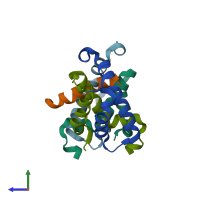 PDB entry 4rt4 coloured by chain, side view.