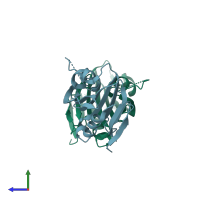 PDB entry 4rth coloured by chain, side view.