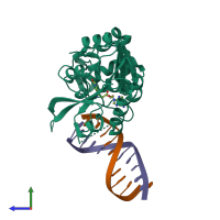 PDB entry 4rto coloured by chain, side view.