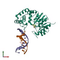 PDB entry 4rtq coloured by chain, front view.