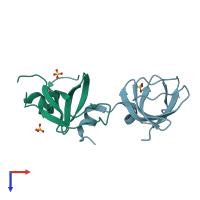 PDB entry 4rtt coloured by chain, top view.