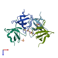 PDB entry 4rtx coloured by chain, top view.