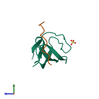 PDB entry 4rty coloured by chain, side view.