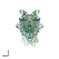 PDB entry 4ru4 coloured by chain, side view.