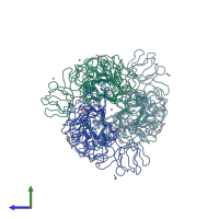 PDB entry 4ru5 coloured by chain, side view.