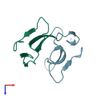 PDB entry 4rud coloured by chain, top view.