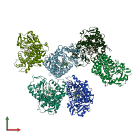 PDB entry 4rui coloured by chain, front view.