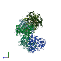 PDB entry 4rui coloured by chain, side view.