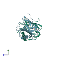 PDB entry 4run coloured by chain, side view.