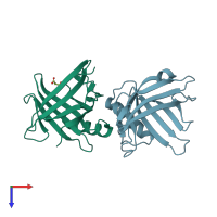 PDB entry 4run coloured by chain, top view.