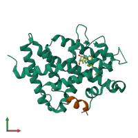 PDB entry 4ruo coloured by chain, front view.
