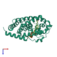 PDB entry 4ruo coloured by chain, top view.