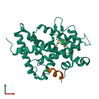 PDB entry 4rup coloured by chain, front view.