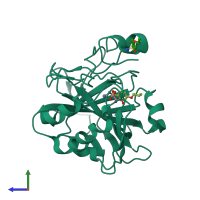 PDB entry 4ruy coloured by chain, side view.