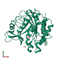 PDB entry 4rv3 coloured by chain, front view.