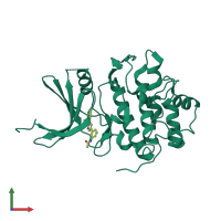 PDB entry 4rvk coloured by chain, front view.