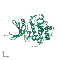 PDB entry 4rvm coloured by chain, front view.