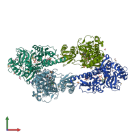 PDB entry 4rvn coloured by chain, front view.