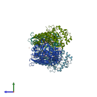PDB entry 4rvn coloured by chain, side view.