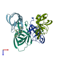 PDB entry 4rvx coloured by chain, top view.