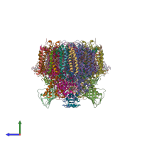 PDB entry 4rvy coloured by chain, side view.