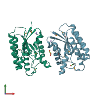 PDB entry 4rw0 coloured by chain, front view.