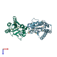 PDB entry 4rw0 coloured by chain, top view.