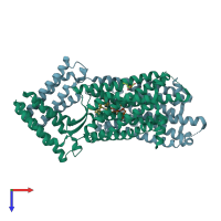 PDB entry 4rwa coloured by chain, top view.