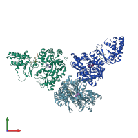 PDB entry 4rwg coloured by chain, front view.