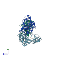 PDB entry 4rwg coloured by chain, side view.