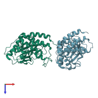 PDB entry 4rwi coloured by chain, top view.