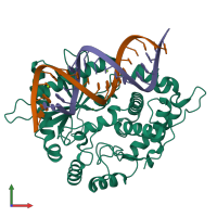 PDB entry 4rwn coloured by chain, front view.