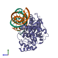 PDB entry 4rwo coloured by chain, side view.