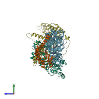 PDB 4rwt coloured by chain and viewed from the side.