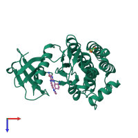 PDB entry 4rx9 coloured by chain, top view.