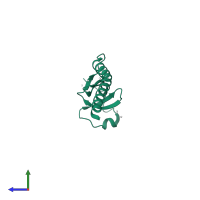 PDB entry 4rxj coloured by chain, side view.