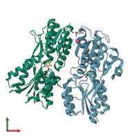 PDB entry 4rxm coloured by chain, front view.