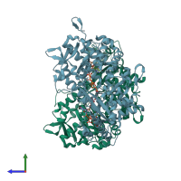 PDB entry 4rxq coloured by chain, side view.