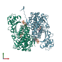 PDB entry 4rxr coloured by chain, front view.