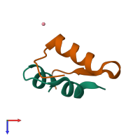 Hetero dimeric assembly 2 of PDB entry 4rxw coloured by chemically distinct molecules, top view.